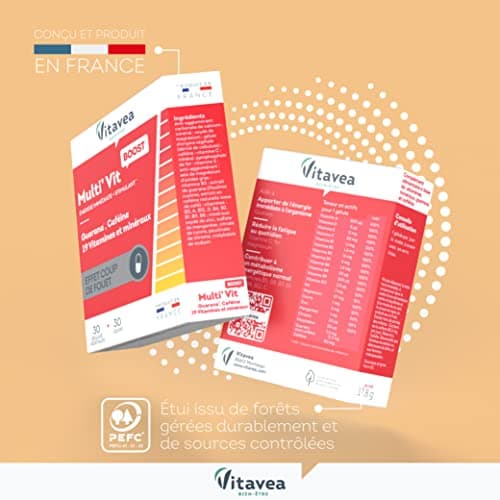 Vitavea Multi'Vit BOOST - Complément Alimentaire Energie - Contient Caféine, Guarana, Vitamine C et D, Magnésium, Zinc -