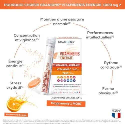 Vitamineris Granions Énergie 1000mg - 28 comprimés effervescents - Énergie continue - Performances intellectuelles et ph
