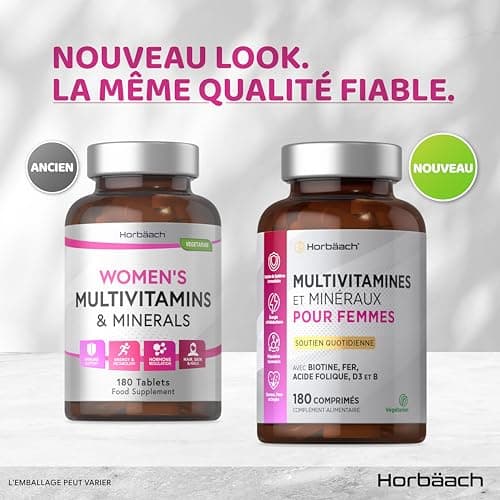 Multivitamines Femme 180 Comprimés Vegan par Horbaach pour Soutien du Système Immunitaire et Énergie