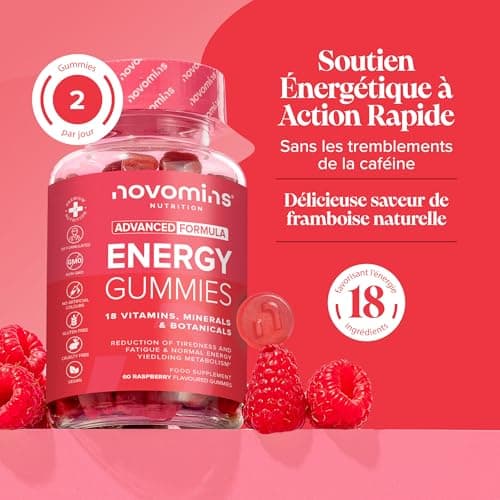 Gummies Énergie – Vitamines B6, B12, C + Créatine, Maca, Taurine & Ginseng – Réduction de la Fatigue & Métabolisme Énerg