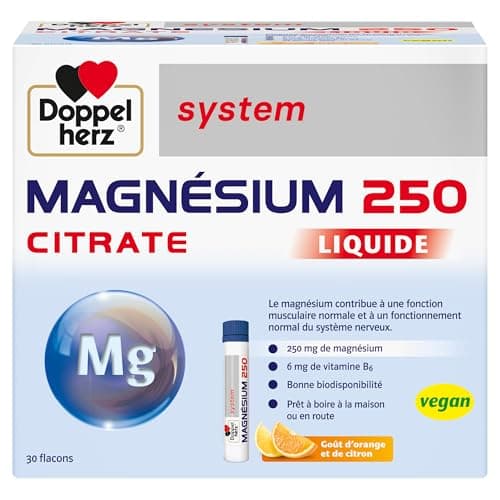 Doppelherz system MAGNÉSIUM 250 CITRATE LIQUIDE - soutient la fonction musculaire et le système nerveux - pour adults -