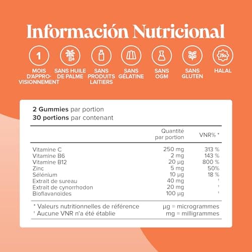 Novomins Gummies Vita C 250mg sans sucre – Immunité renforcée – 60 gélules véganes pour adultes avec bioflavonoïdes, cyn