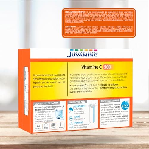 JUVAMINE Vitamine C 500 Comprimés Effervescents - Réduit la Fatigue, Soutient l'Immunité, 30 Comprimés, Arôme Orange
