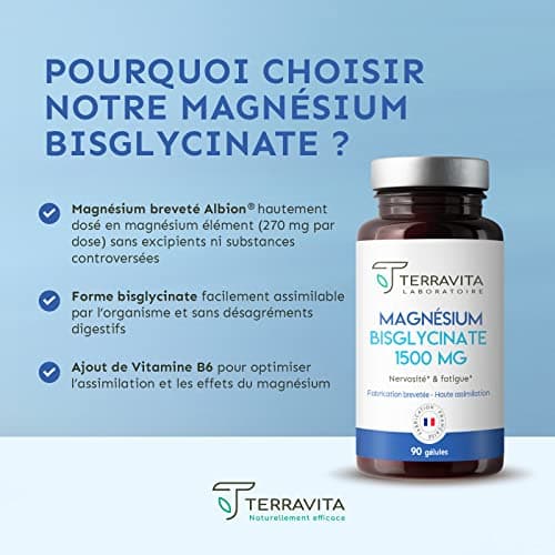 MAGNÉSIUM BISGLYCINATE TRAACS Vegan Made in France Terravita | Biodisponibilité Maximale Sans Effet Laxatif |contre la F