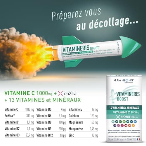 Multivitamines Vitamineris BOOST GRANIONS - 10 Vitamines & 4 Minéraux - Goût Pomme - Fabriqué en France