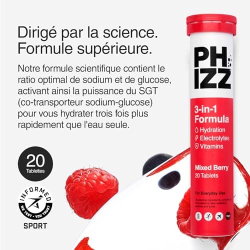 Electrolytes Phizz Multivitamines Comprimés d'hydratation Effervescents - 18 Vitamines Minéraux Vitamine C Végane Végéta