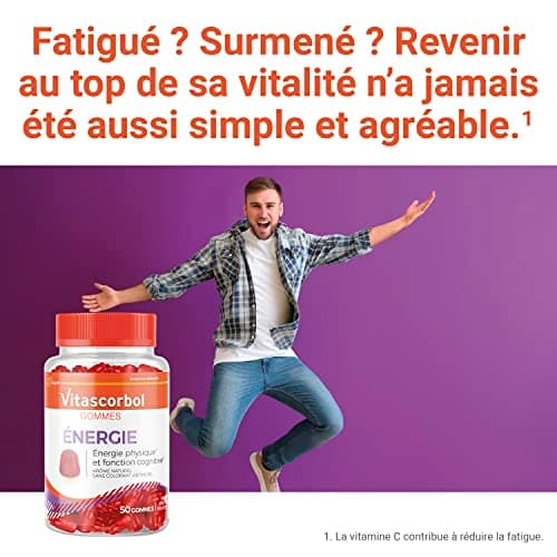 VITASCORBOL GOMMES ÉNERGIE MULTIVITAMINES 12 VITAMINES 5 MINéraux GINGSENG FATIGUE Système IMMUNITAIRE 50 GOMMES FRUITS