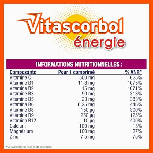 VITASCORBOL ENERGIE Multivitamines Complément alimentaire Goût Orange pressée 30 comprimés effervescents