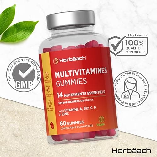Horbaach Multivitamines Gummies Adulte 14 Vitamines Essentielles et Zinc - 60 Gummies Vegan - Multivitamines pour Adulte