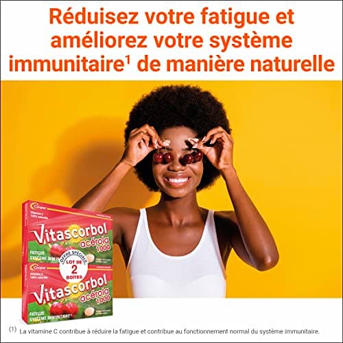 VITASCORBOL Complément Alimentaire Vitamine C Acérola 100% Naturelle Fatigue Immunité Programme 30 Jours 30 Comprimes Lo