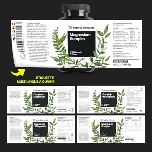 Magnésium Complexe 5 Composés Haute Qualité - 200mg Magnésium Élémentaire Journalièrement - Contrôlé en Laboratoire, Vég