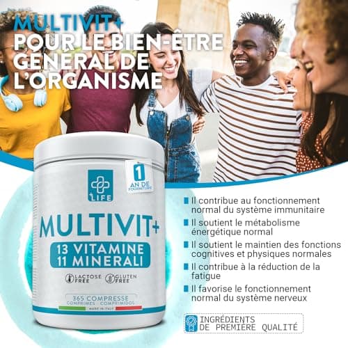PiùLife Multivitamines & Minéraux Pour Toute la Famille - Immunité Hivernale avec Vitamine D, C, B, Calcium, Zinc, Fer,