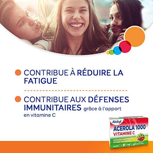 Alvityl - Comprimés Acerola 1000mg Vitamine C - 30 comprimés 1/jour - Supplément Antioxydant Naturel - Pour Immunité & É
