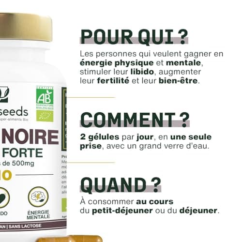 Maca Noir Bio 10000mg 120 Gélules Vegan | Régulateur Hormonal, Détente, Énergie | Pour Sommeil et Stress (Qualité Supéri