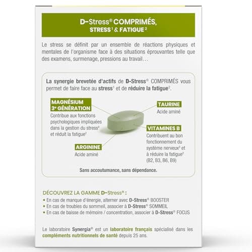 D-STRESS COMPRIMÉS 80 COMPRIMÉS | Magnésium de 3ème Génération + Taurine + Arginine + Vitamines B |Réduit le Stress et F