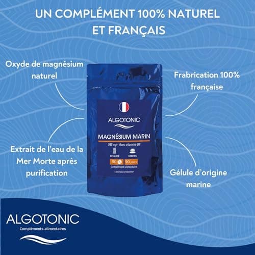 Algotonic Magnésium Marin Vitamine B6 546 mg/comprimés - 90 Comprimés - Cure 90 jours - 100% naturel - Vitalité - Renfor