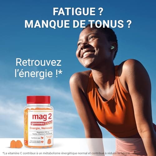 MAG 2 Gommes BOOST Magnésium, Taurine et Vitamine C - Gommes Anti-Stress et Anti-Fatigue - Sans Sucres Ajoutés - Arôme N