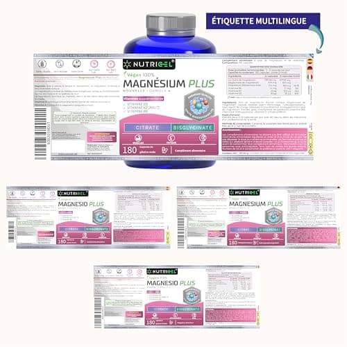 Magnésium Bisglycinate et Citrate 2177mg avec Vitamines B6, D3 et K2 - Haute Absorption - Combattre le Fatigue et le Str