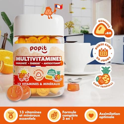 POP IT Gummies Multivitamines - Immunité & Énergie - Vegan, Sans Sucres, Gout Tropical - 60 Unités - Vitamines A, B, C,