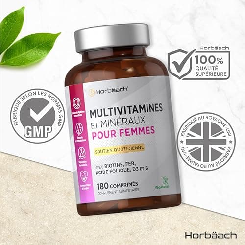 Multivitamines Femme 180 Comprimés Vegan par Horbaach pour Soutien du Système Immunitaire et Énergie