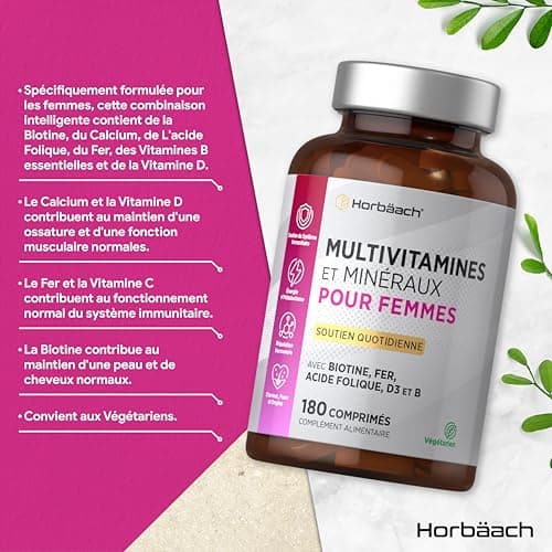 Multivitamines Femme 180 Comprimés Vegan par Horbaach pour Soutien du Système Immunitaire et Énergie