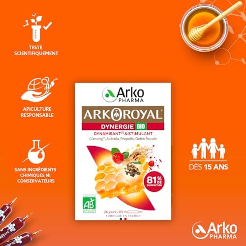 Arkopharma Arkoroyal Dynergie Bio | Gelée Royale et Propolis - Complément Alimentaire Dynamisant et Stimulant - Booster