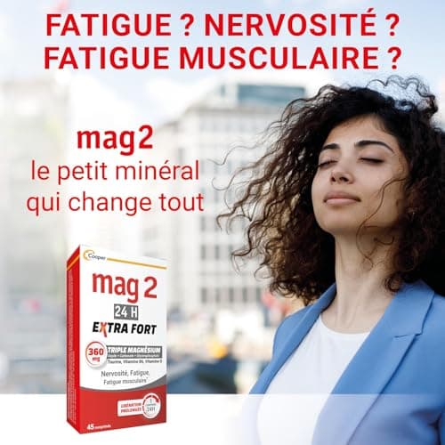 Magnésium MAG 2 24H Extra Fort Complément Alimentaire Anti-Névrose et Anti-Fatigue Program 45 Jours 45 Comprimés