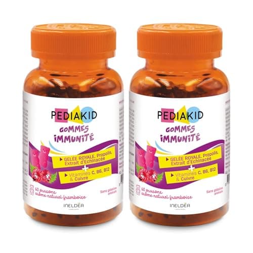 PEDIAKID Gommes Immunité Naturelles Framboise pour Enfants - Soutien du Système Immunitaire - Lot de 2 Piluliers