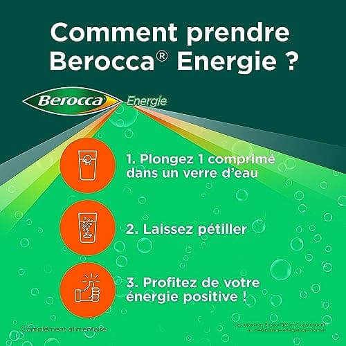 Berocca® Energie - Multivitamines pour Réduire la Fatigue - Vitamines C, B3, B5, B1, B12 + Calcium, Magnésium, Zinc - 28