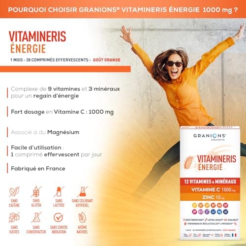 Vitamineris Granions Énergie 1000mg - 28 comprimés effervescents - Énergie continue - Performances intellectuelles et ph
