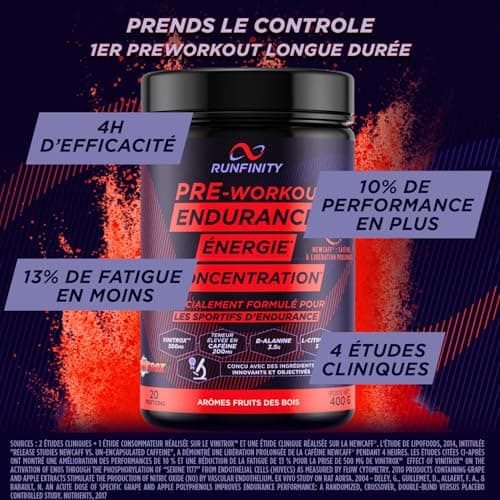 Runfinity Pre Workout - Booster d'Énergie pour Durée Longue : 4 Heures d'Efficacité - Performances Sportives Maximales -