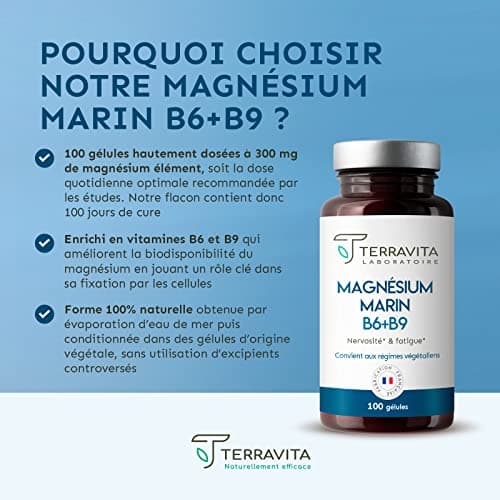 Magnésium Marin Teravita 300mg Gélules Bio Disponibles | Améliore le Sommeil | Lutte contre le Stress et la Fatigue | 10