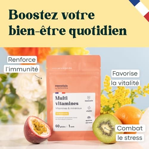 Multivitamines et Minéraux Novoma, 15 Nutriments Essentiels, Vitamines A B C D E + Magnésium & Zinc, Immunité & Énergie,