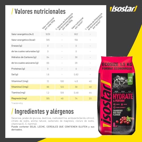 Isostar Poudre Isotonique Cranberry & Fruits Rouges 1,5 kg (37 Doses) - Hydratation Sport Complexe pour Performance Opti