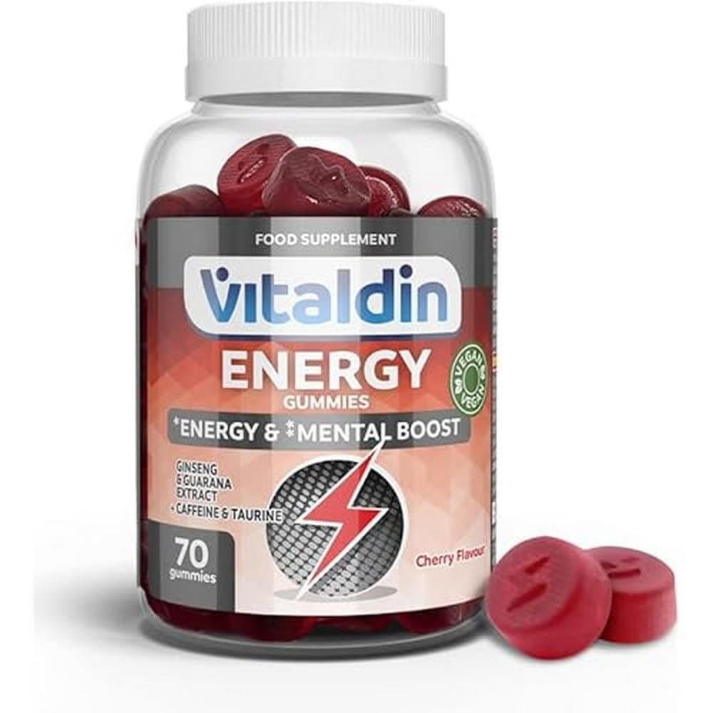 VITALDIN Energy Gummies Cerise 70 Gommes Énergétiques Vegan Améliorent Concentration Performances Physiques Mentales