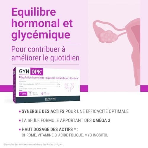 Densmore GYN'OPK Régulation hormonale et Glycémie SOPK Complément alimentaire Omega 3, Myo inositol, Acide folique, Zinc