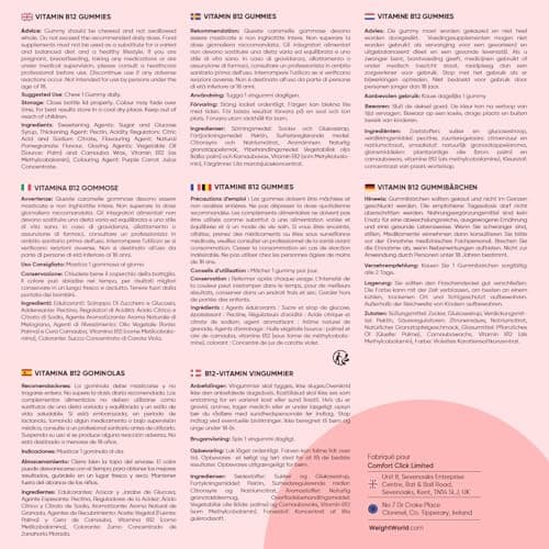 Vitamine B12 Méthylcobalamine 1000mcg 120 Gummies pour Adultes - 4 Mois d'Approvisionnement Goût de Grenade - Sans OGM e
