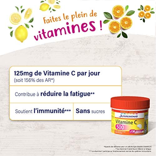 JUVAMINE Vitamine C500 Maxi Format 120 Comprimés à croquer pour adultes en situation de stress