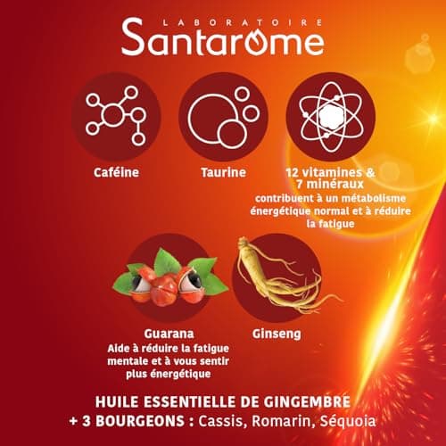 Santarome Vita'max Booster Caféine & Taurine 30 Comprimés Anti Fatigue Énergie Naturelle Sans Sucres Travailleurs Sédent