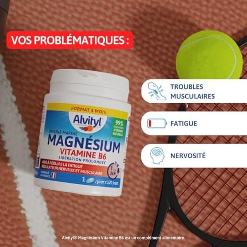 Magnésium et Vitamine B6 Alvityl - Libération Prolongée - Stress et Fatigue - Comprimés Marine 120 Jours