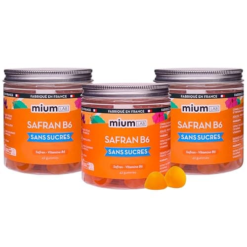Mium Lab Gummis de Safrane pour Enfants & Adultes - Sans Sucre, Hautement Dosé en Safran & Vitamine B6 - Fabriqué en Fra — 3 Pots