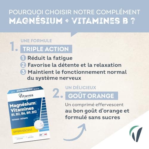 VITAVEA BIEN-ETRE - Magnésium - Vitamines B1. B| B6. B9. B12 - Réduction de la Fatigue - Détente et Relaxation - 24 Comp