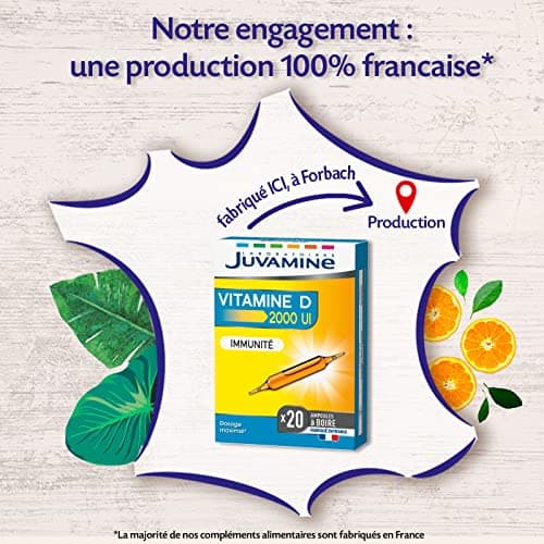 JUVAMINE - Vitamine D - Immunité - Pour Adults - à prendre quotidiennement - 2000 UI 50µg - 20 Comprimés - Lot de 1