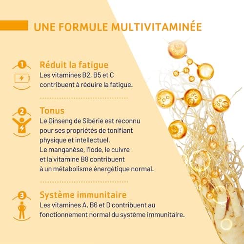 JUVAMINE Top Forme Vitalité Tonus Multivitamines & Minéraux, Aide à Réduire la Fatigue pour Adults, Fabriqué en France -