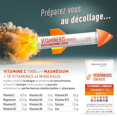 Vitamineris Granions Énergie 1000mg - 28 comprimés effervescents - Énergie continue - Performances intellectuelles et ph