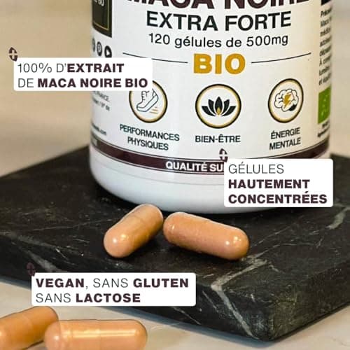 Maca Noir Bio 10000mg 120 Gélules Vegan | Régulateur Hormonal, Détente, Énergie | Pour Sommeil et Stress (Qualité Supéri