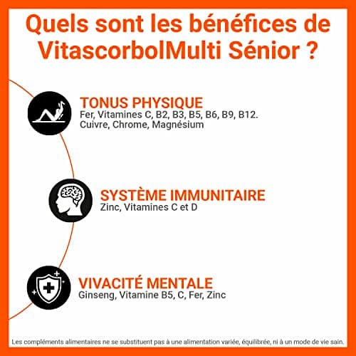 VITASCORBOL - Complément alimentaire pour seniors - Vitamine C - Fatigue, système immunitaire - Programme 30 jours - 30