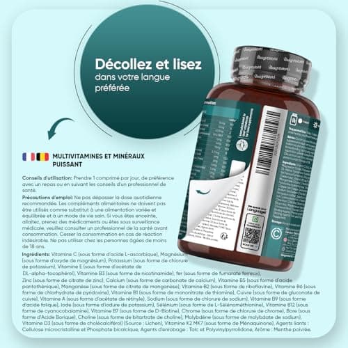Multivitamines et Minéraux Vegan 400 Comprimés (+1 An), 27 Nutriments Essentiels pour Homme et Femme