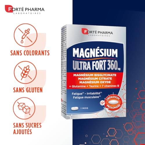 Forté Pharma Magnésium Ultra Fort 360 Complément Alimentaire Stress, Fatigue, Système Nerveux - Taurine, B12, B6, Glutam