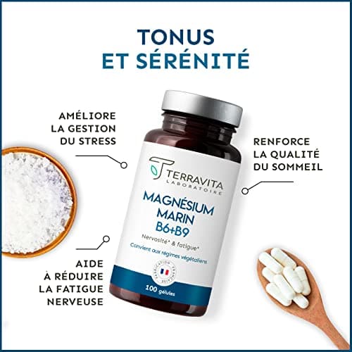Magnésium Marin Teravita 300mg Gélules Bio Disponibles | Améliore le Sommeil | Lutte contre le Stress et la Fatigue | 10